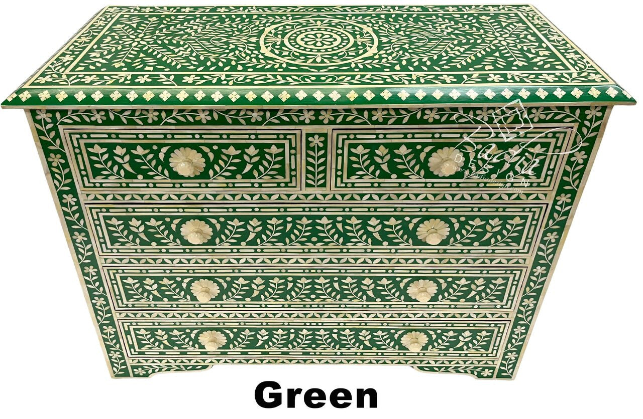 Green Moroccan Mother of Pearl Inlay Dresser