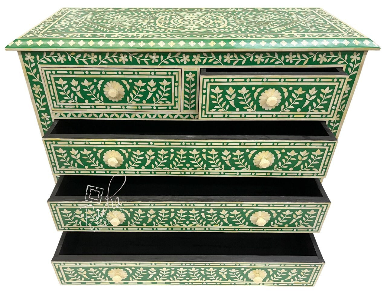 Green Moroccan Mother of Pearl Inlay Dresser