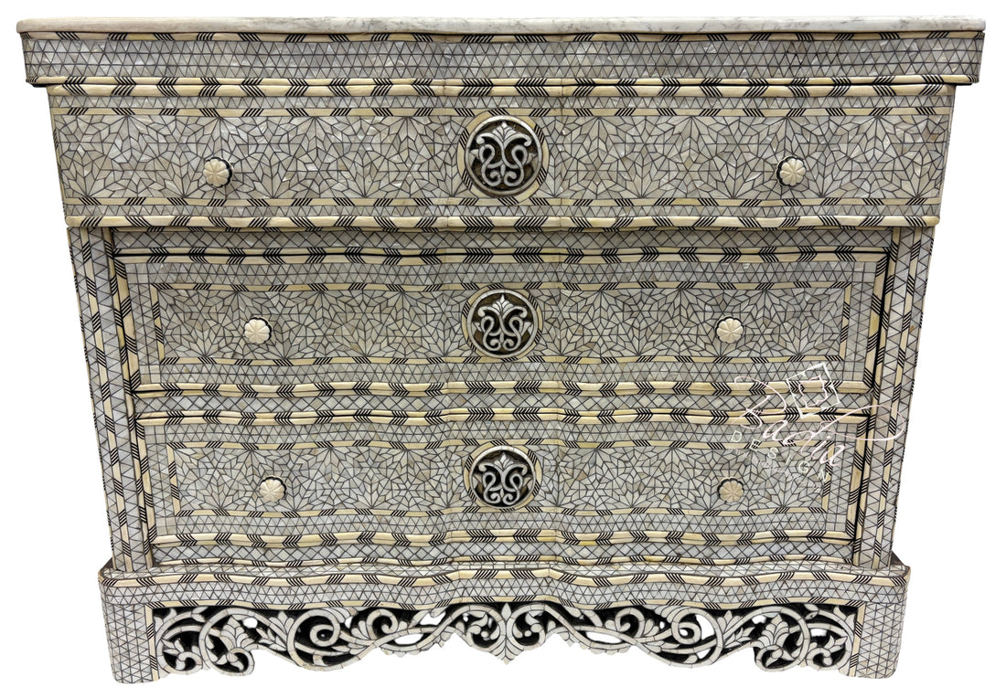 White Mother of Pearl Inlay Three-Drawer Dresser