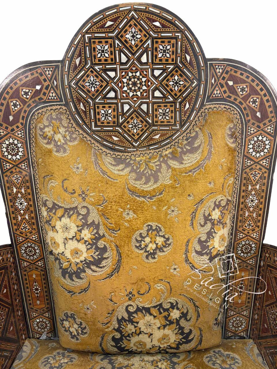 Elegant Mother of Pearl Inlay Chair with Upholstered Seat