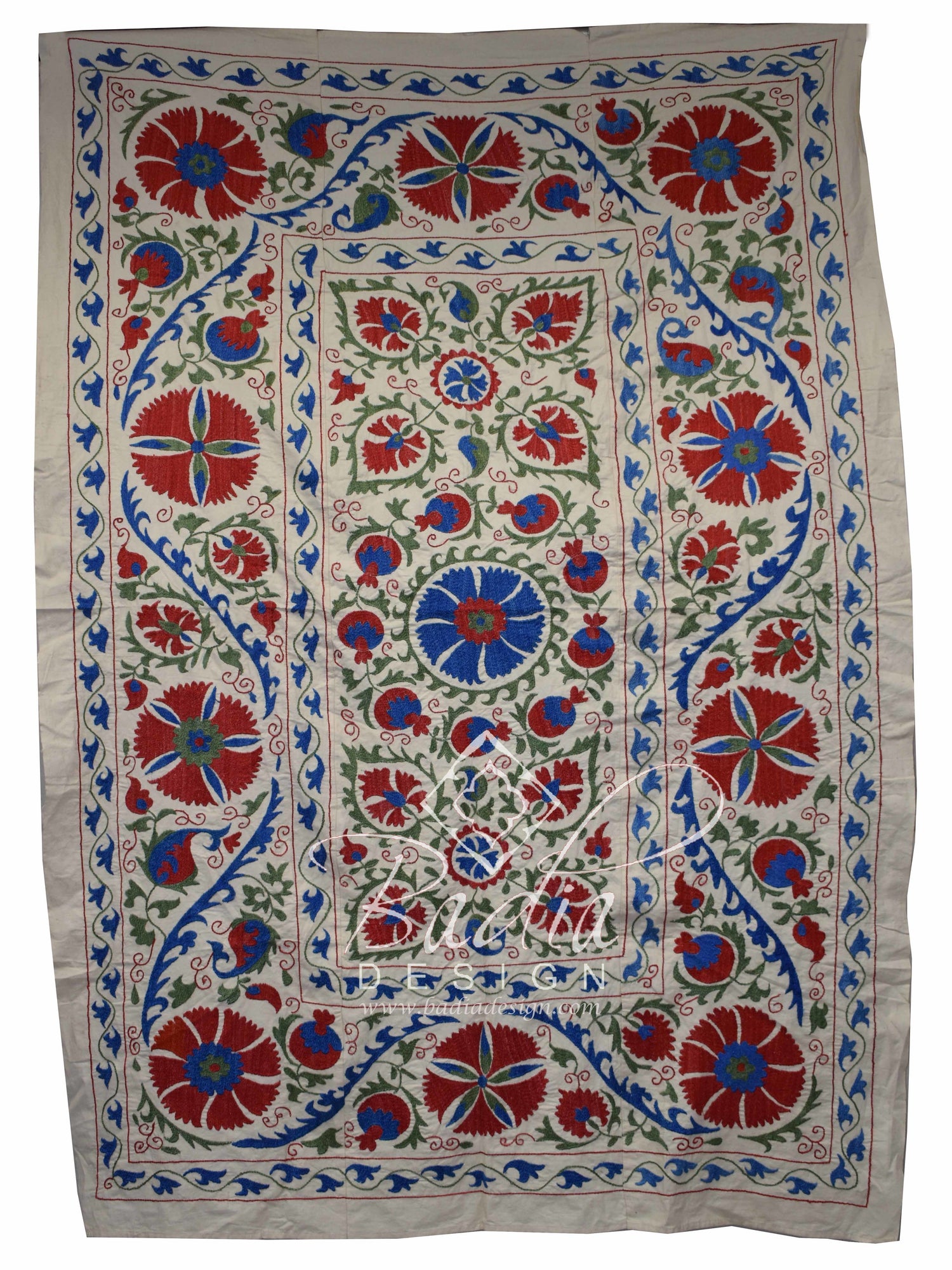 57" W x 82" H - Vintage Ethnic Suzani Quilt - SUZQLT009