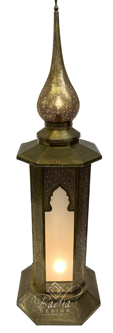 Large Intricately Designed Brass Floor Lantern