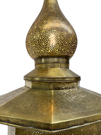 Large Intricately Designed Brass Floor Lantern