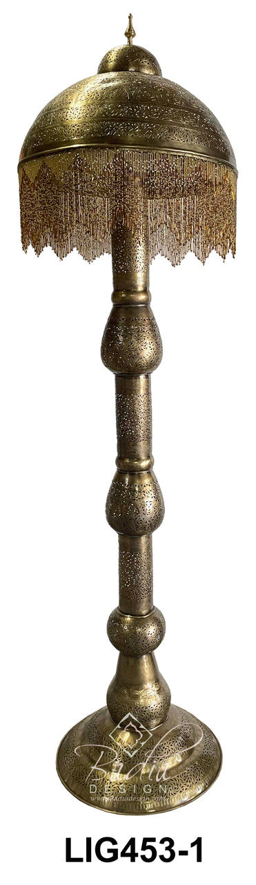 Tall Beaded Brass Floor Lantern
