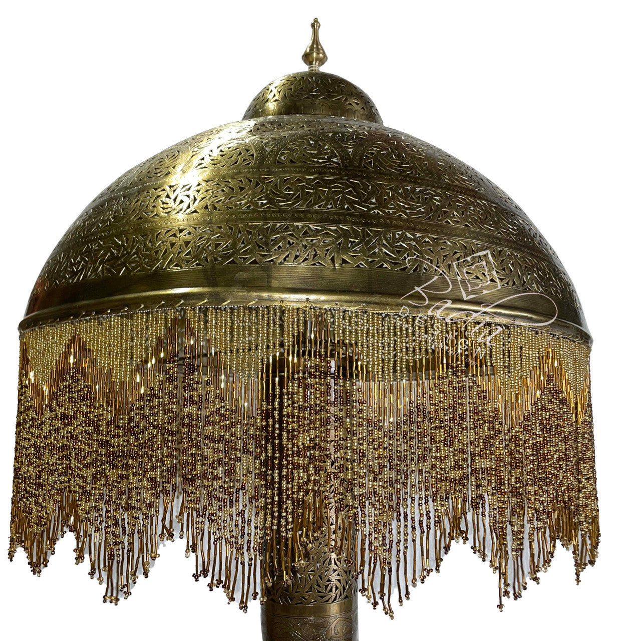 Tall Beaded Brass Floor Lantern