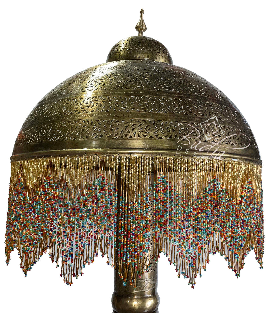 Tall Beaded Brass Floor Lantern
