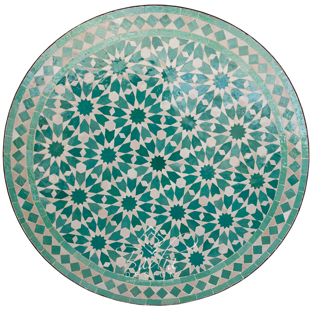 32" Green Intricately Designed Mosaic Tile Table Top