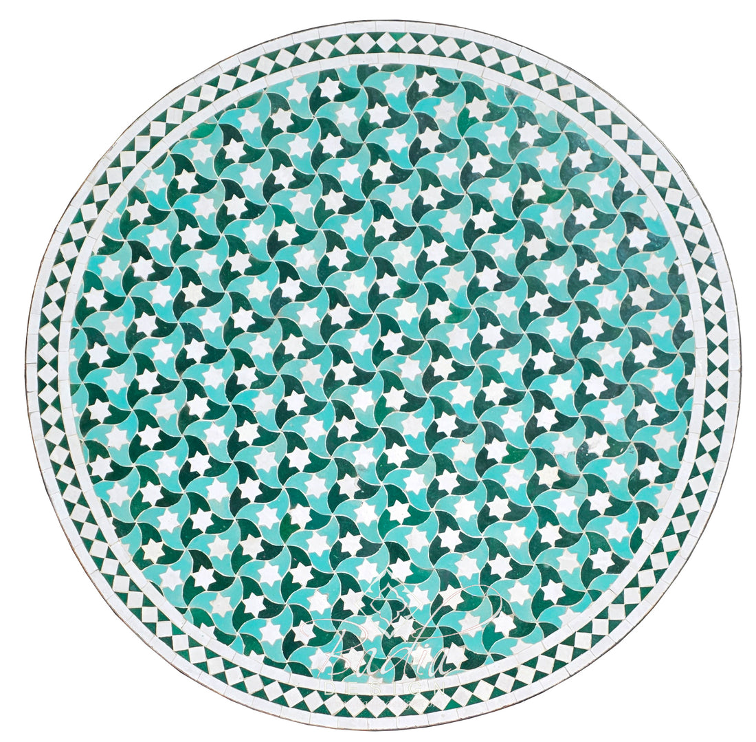 48" Green and White Moroccan Mosaic Tile Table Top