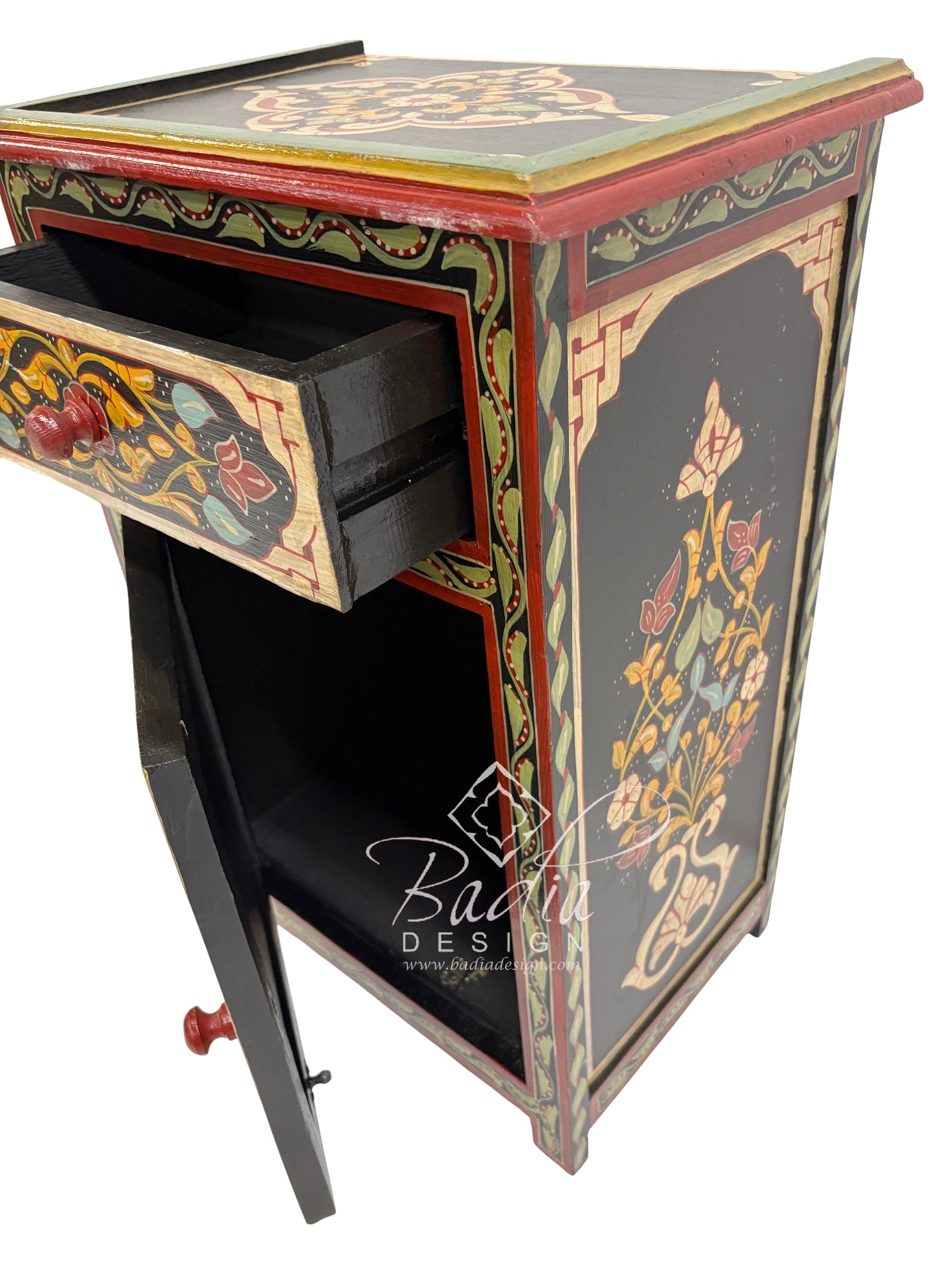 Hand Painted Nightstand with Drawer and Cabinet