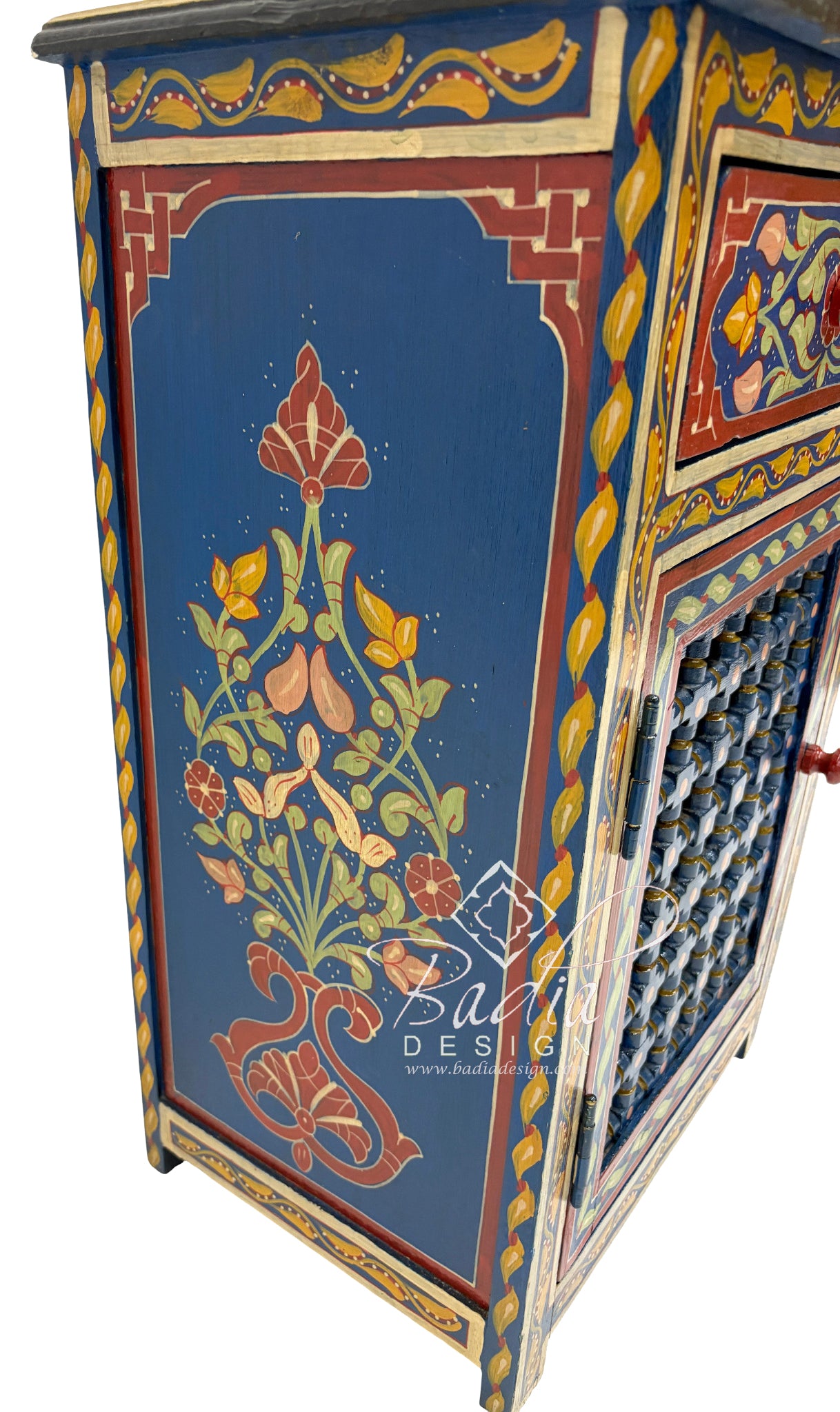 Hand Painted Nightstand with Moucharabieh Cabinet Door