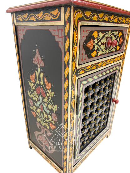 Hand Painted Nightstand with Moucharabieh Cabinet Door