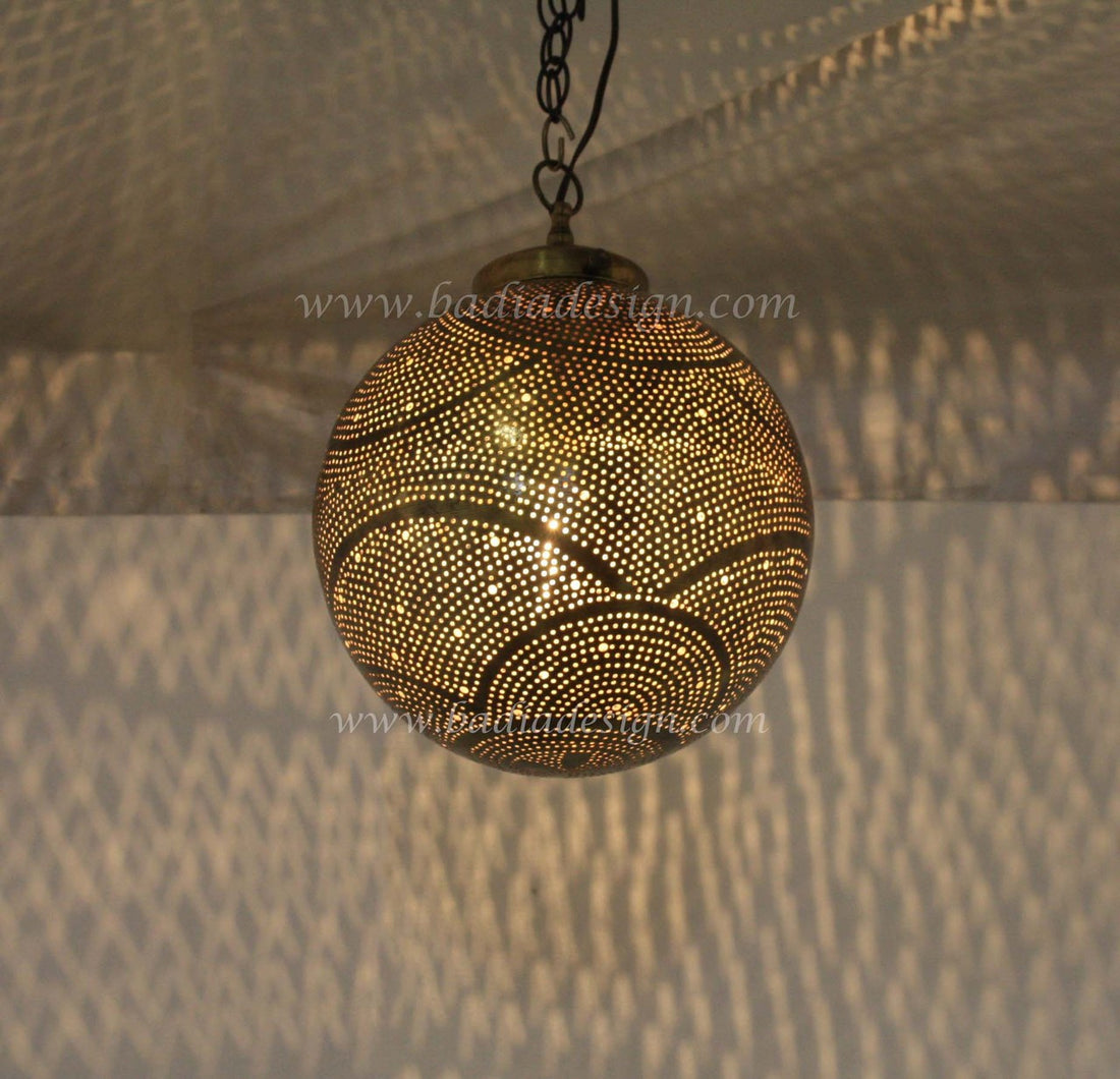 Hand Punched Hanging Brass Lantern
