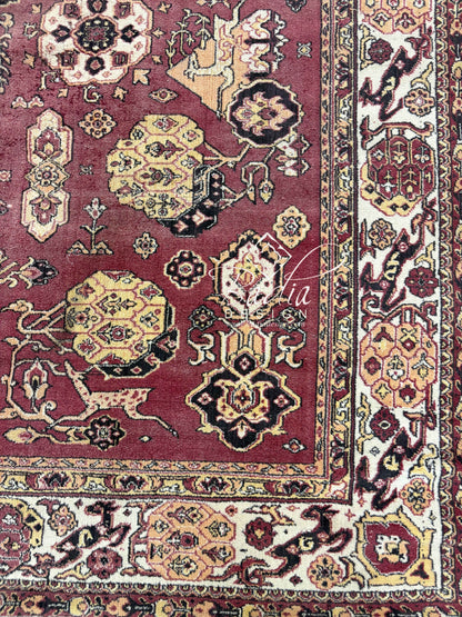 Moroccan Rich Burgundy Rug with Geometric Patterns