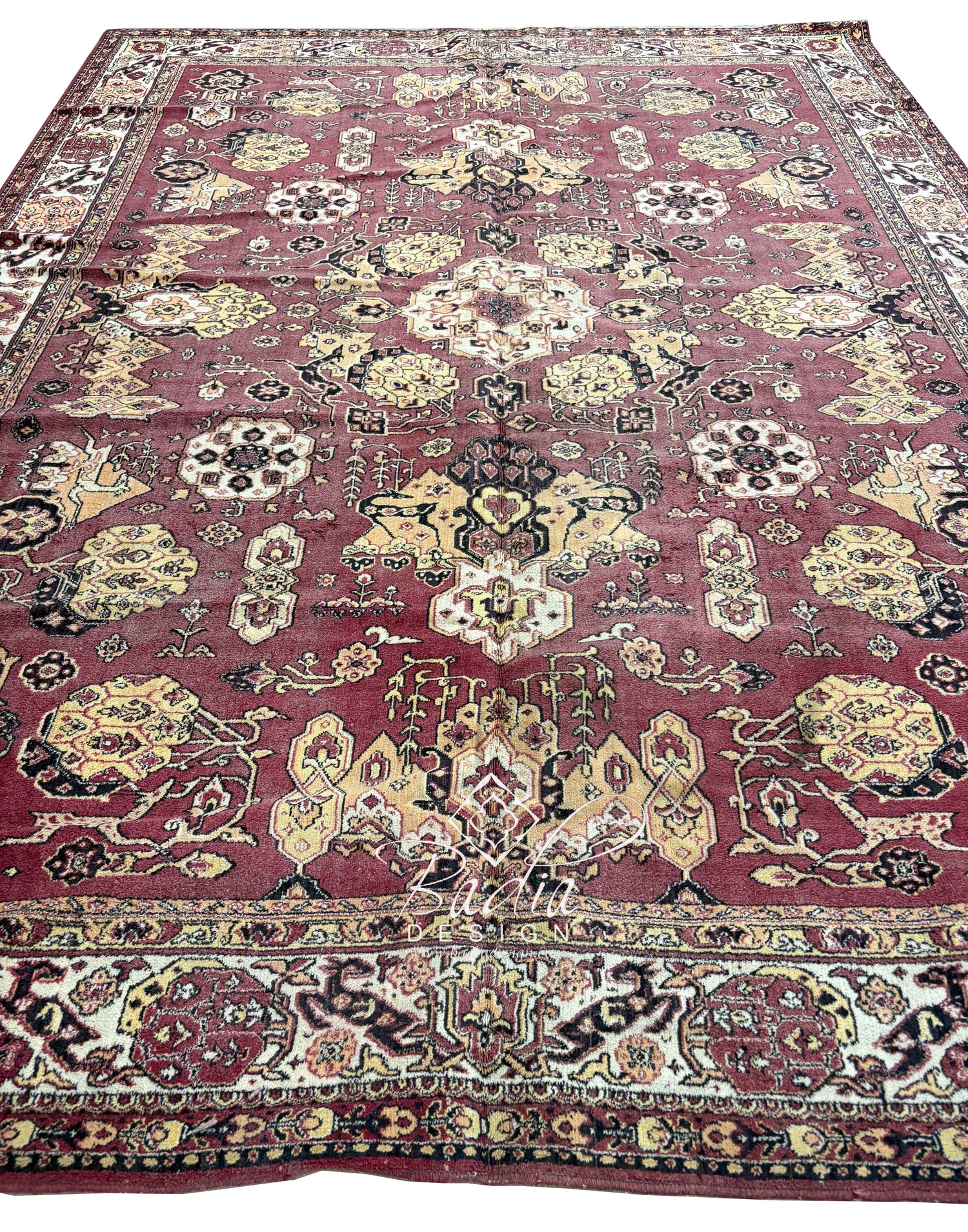 Moroccan Rich Burgundy Rug with Geometric Patterns