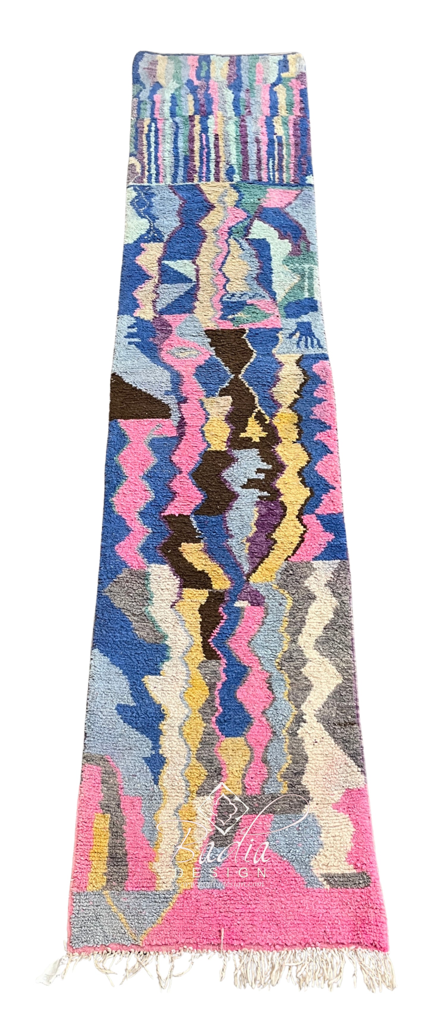 Handwoven Moroccan Runner Rug with Colorful Geometric Patterns