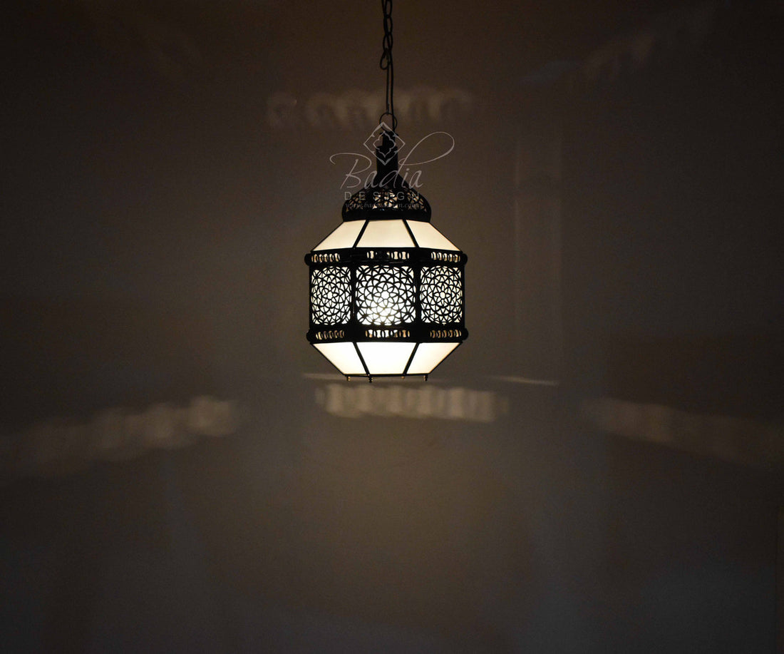 Hanging Lantern with White and Clear Glass