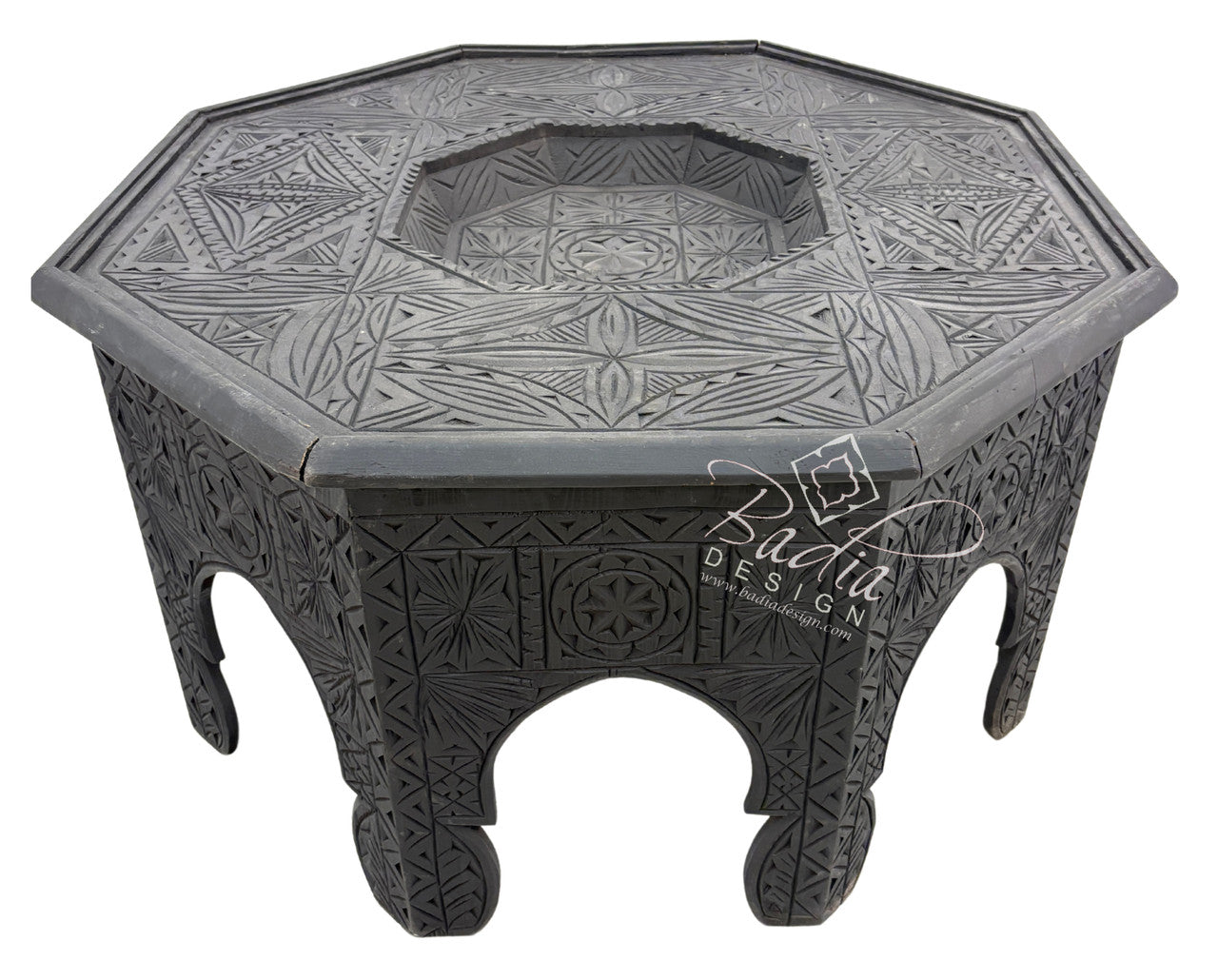 Large Hexagonal Carved Cedar Table