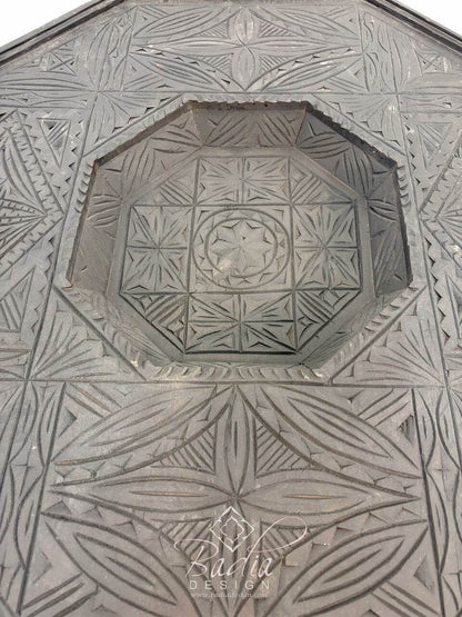 Large Hexagonal Carved Cedar Table
