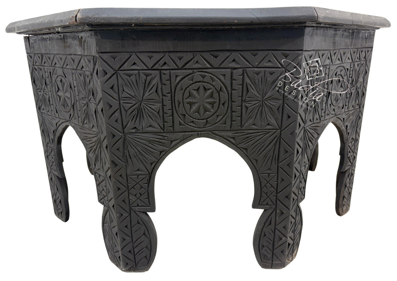 Large Hexagonal Carved Cedar Table