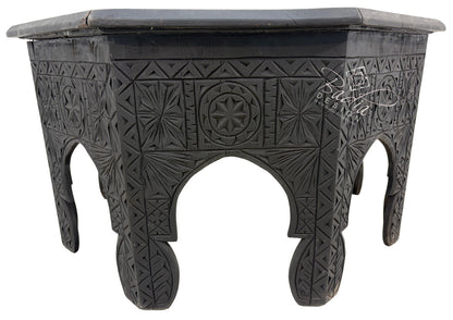 Large Hexagonal Carved Cedar Table