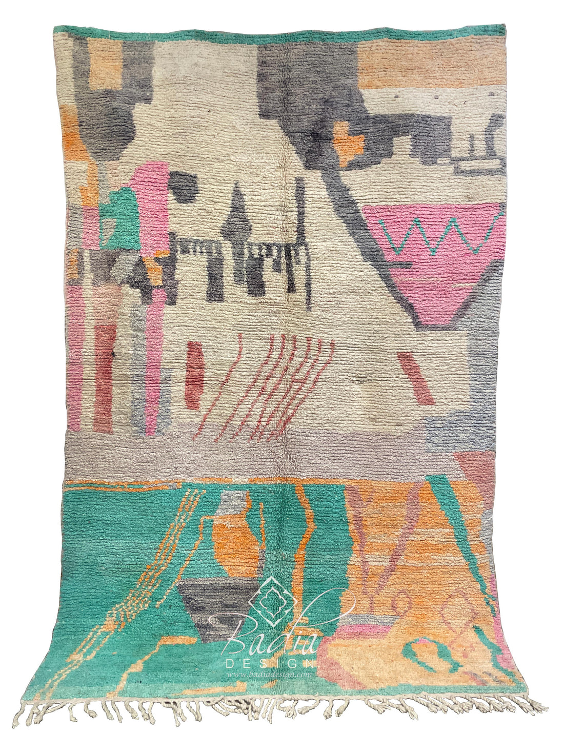 Colorful Moroccan Beni Ourain Rug with Geometric Patterns