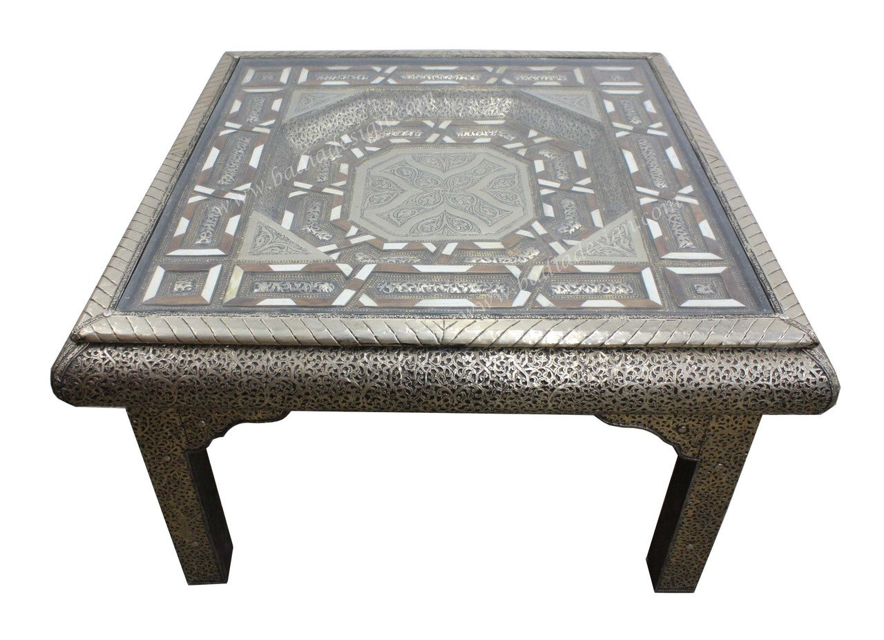 Square Embossed Metal and Bone Table