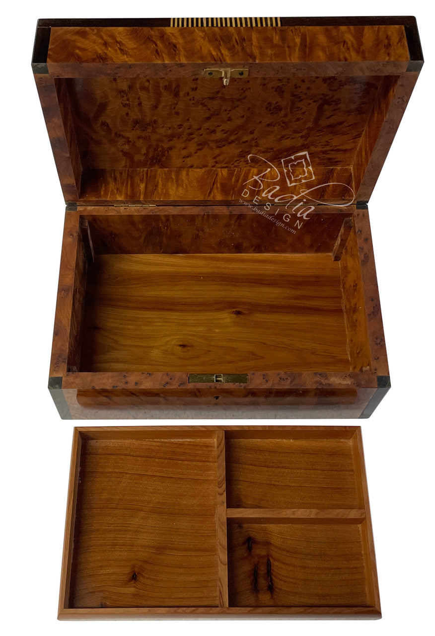 Wooden Thuya Jewelry Box with Storage Compartments