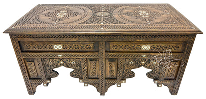 Handcrafted Mother of Pearl Inlay Carved Wooden Coffee Table