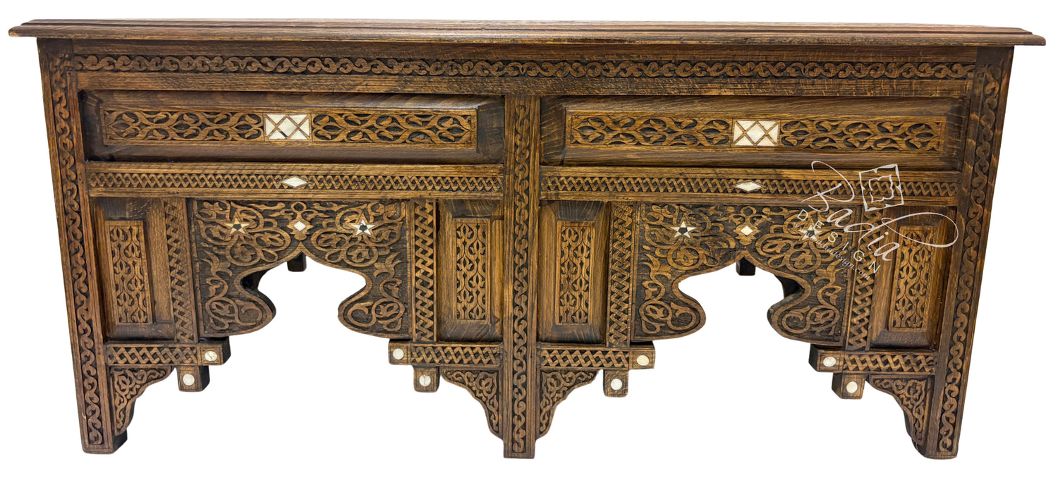 Handcrafted Mother of Pearl Inlay Carved Wooden Coffee Table