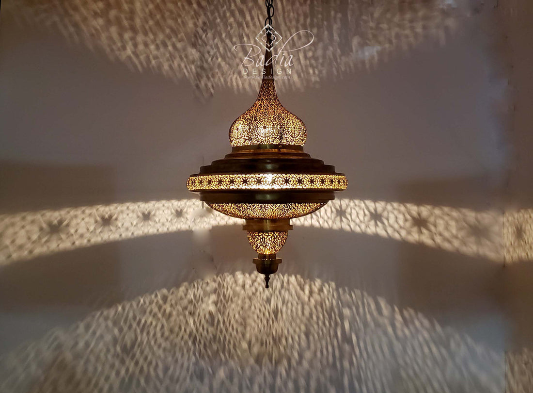 Moroccan Intricately Designed Brass Chandelier
