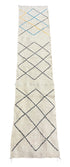 Ivory Moroccan Runner Rug with Black Diamond Pattern