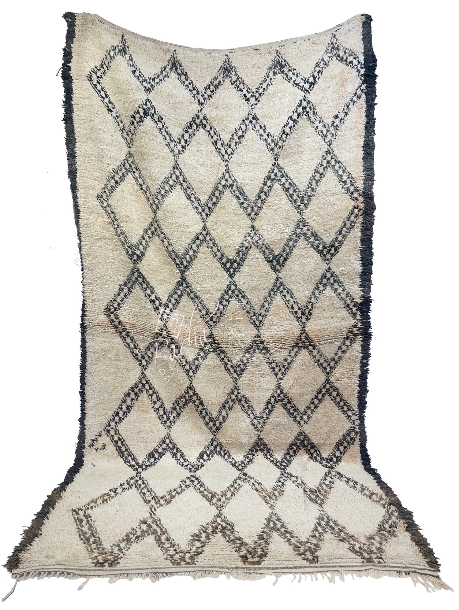 Large Beige and Black Moroccan Berber Rug