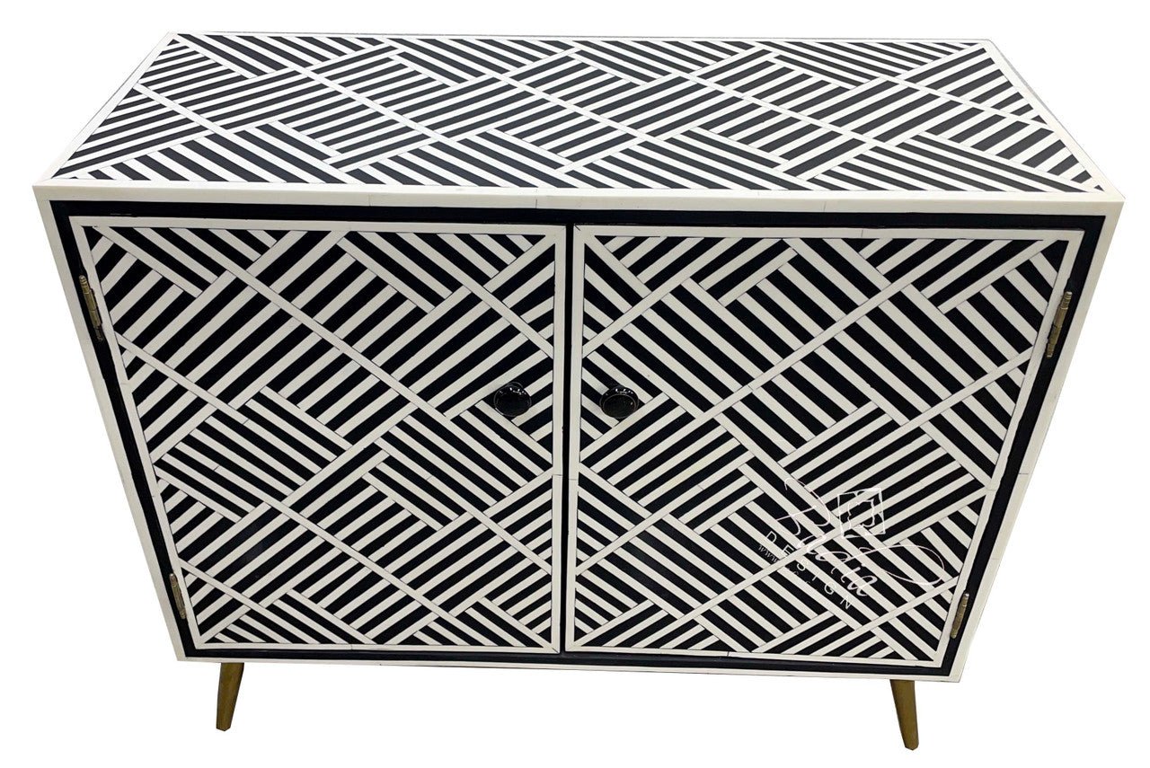 Large Black and White Resin Bone Inlay Cabinet