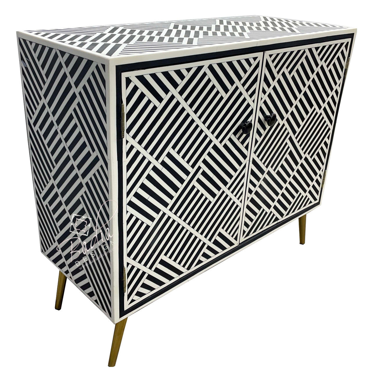 Large Black and White Resin Bone Inlay Cabinet