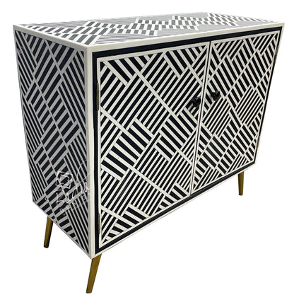 Large Black and White Resin Bone Inlay Cabinet