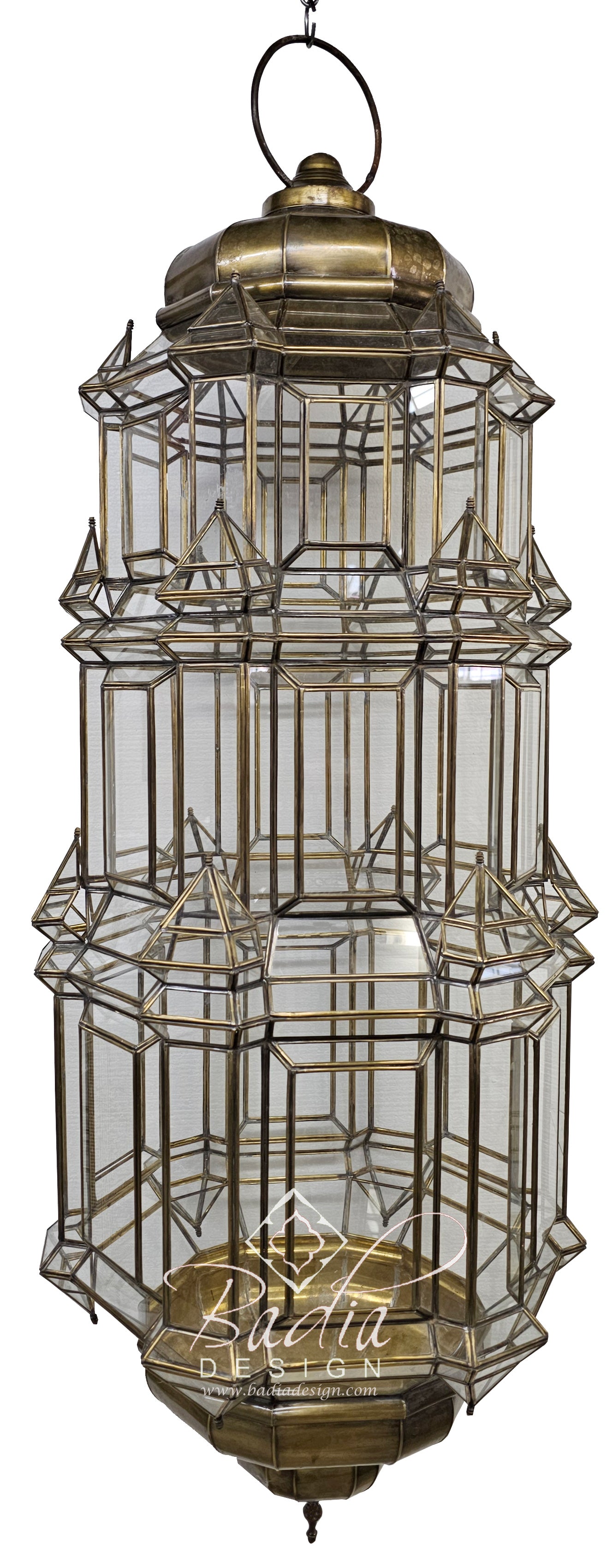 Ornate Brass Chandelier with Clear Glass