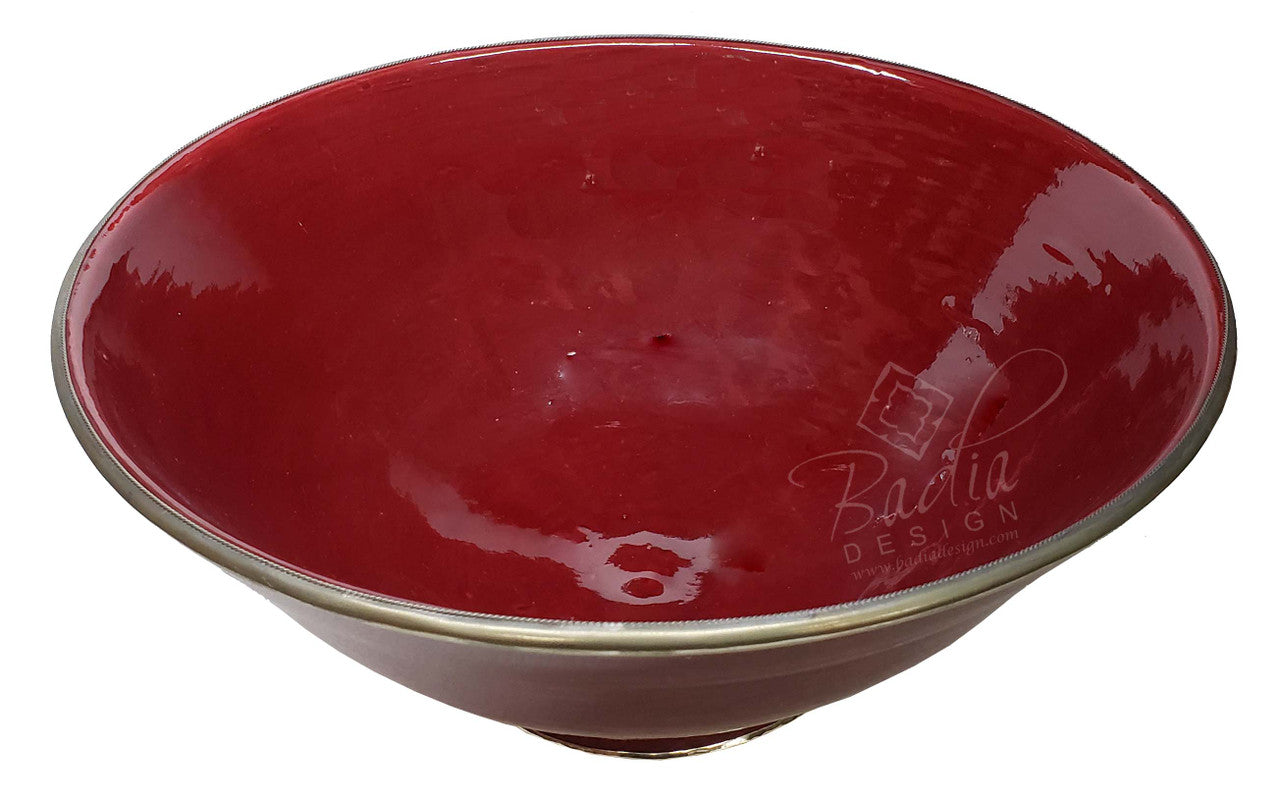 Large Hand Painted Ceramic Bowl with Metal Rim