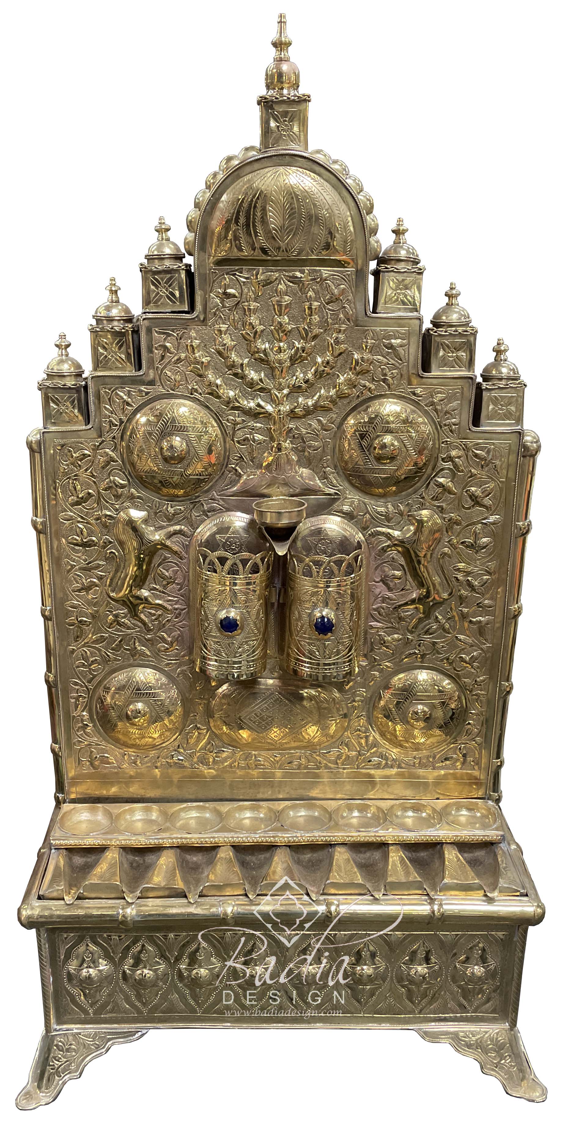 Large Hand Forged Engraved Brass Menorah