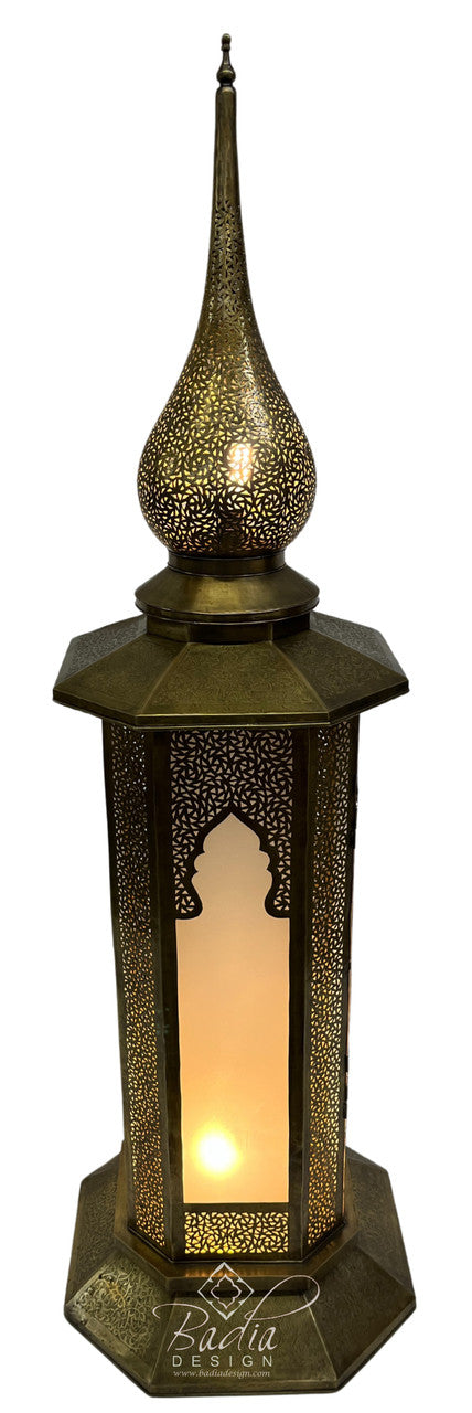 Large Intricately Designed Brass Floor Lantern