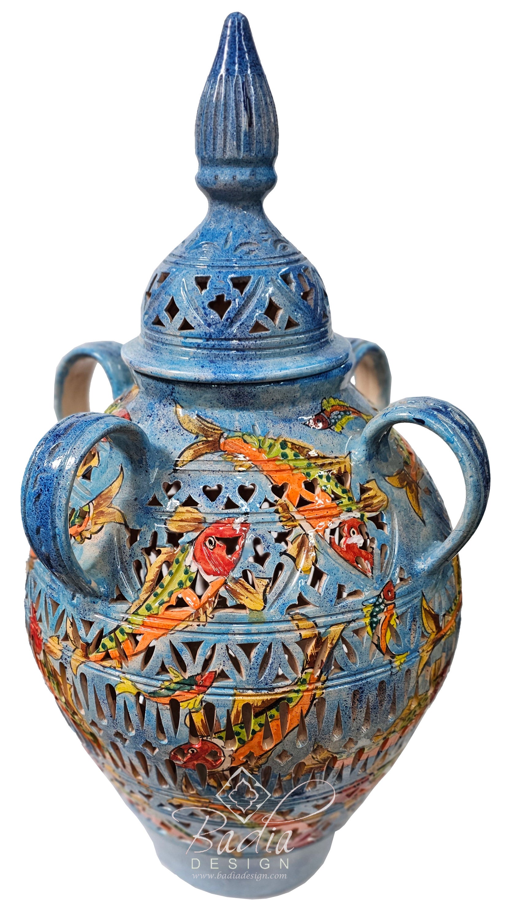 Moroccan Multi-Color Hand Painted Ceramic Vase