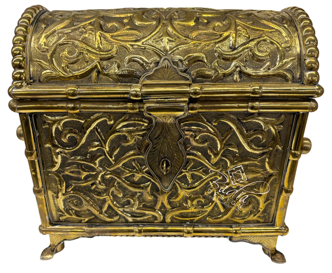 Large Moroccan Brass Treasure Chest