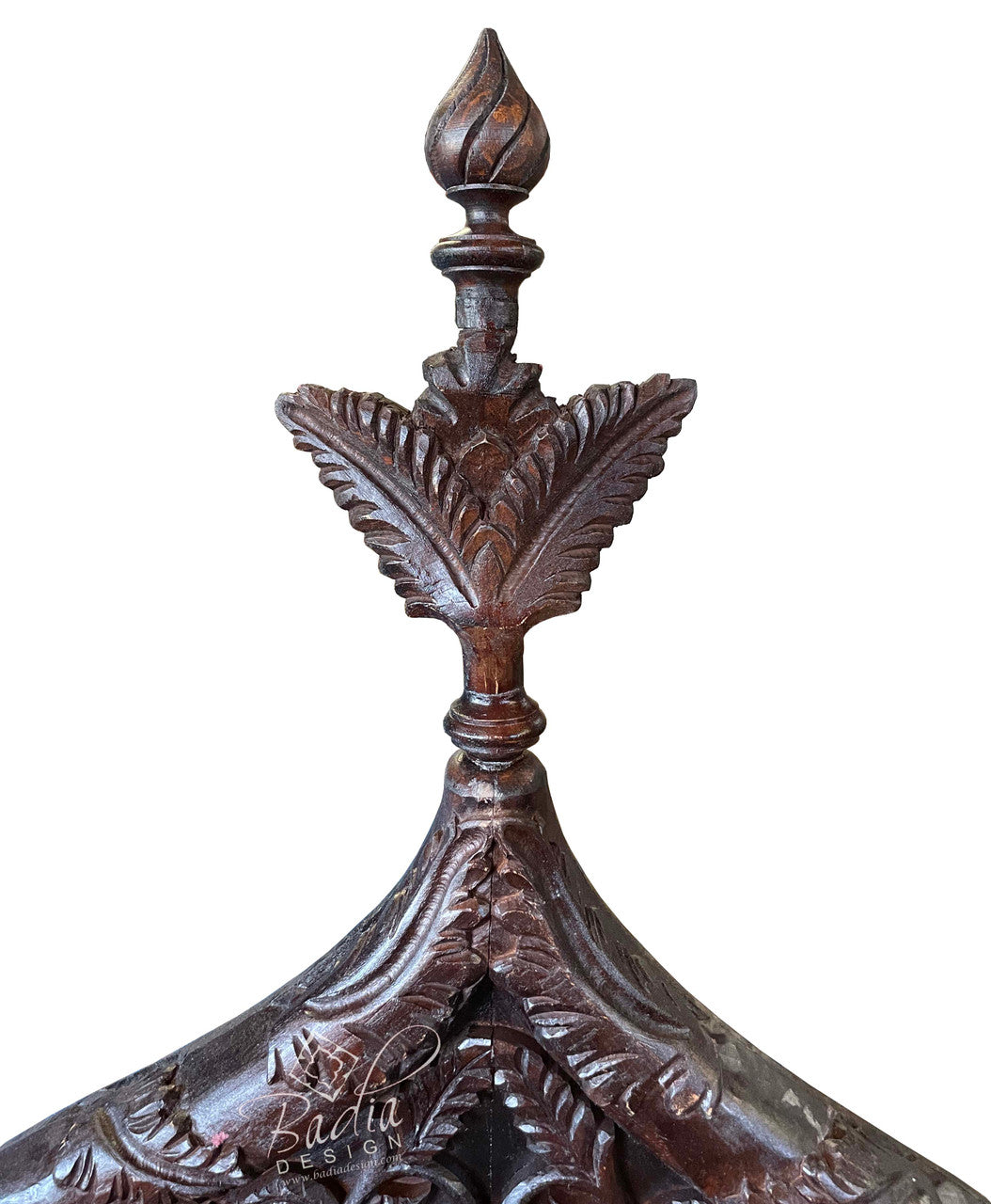 Large Hand Carved Cedar Wood Bone Inlay Chair with Leather Seat