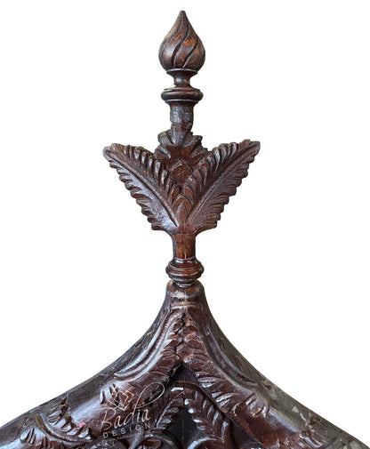 Large Hand Carved Cedar Wood Bone Inlay Chair with Leather Seat