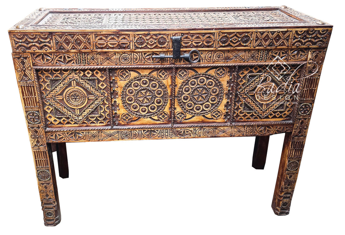 Copper Studded Hand Carved Cedar Trunk