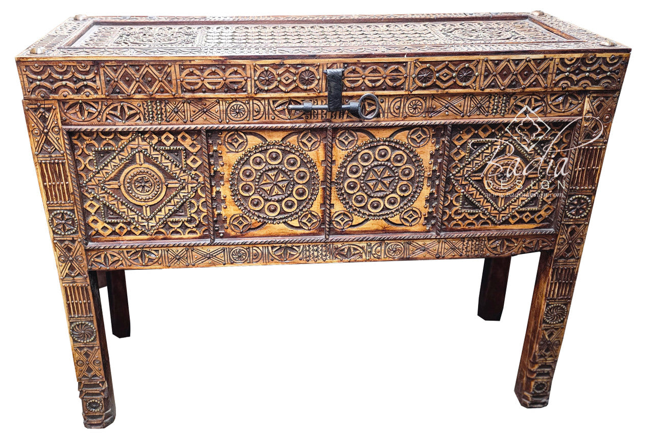 Copper Studded Hand Carved Cedar Trunk