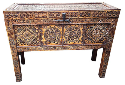 Copper Studded Hand Carved Cedar Trunk