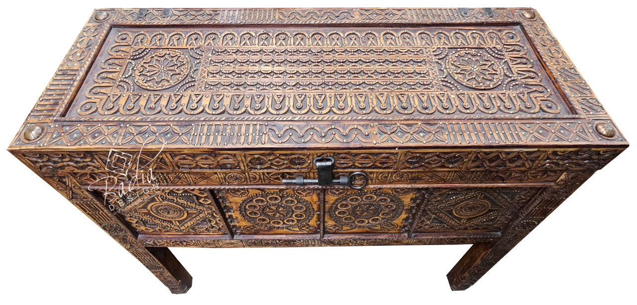 Copper Studded Hand Carved Cedar Trunk