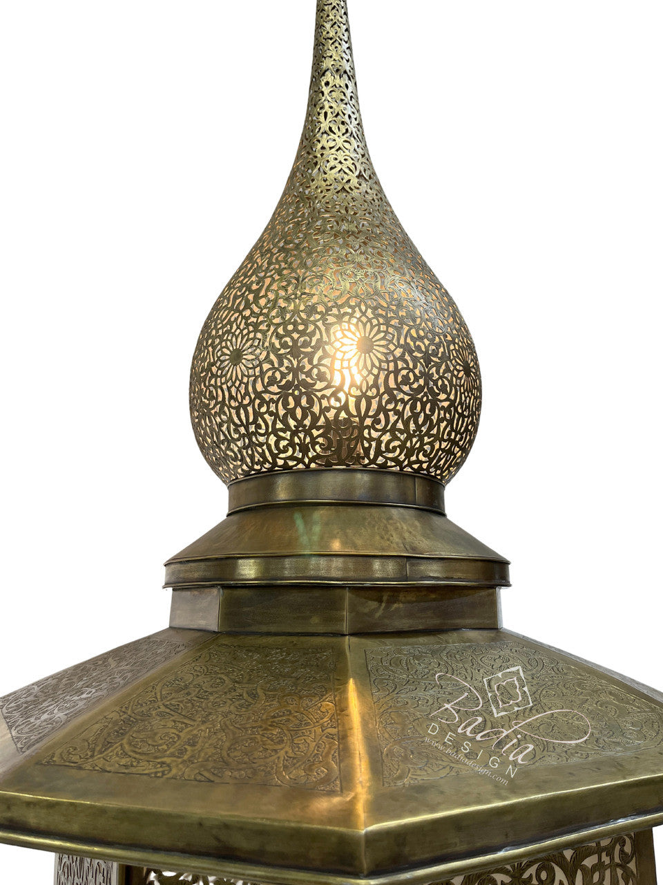 Large Intricately Designed Brass Floor Lantern
