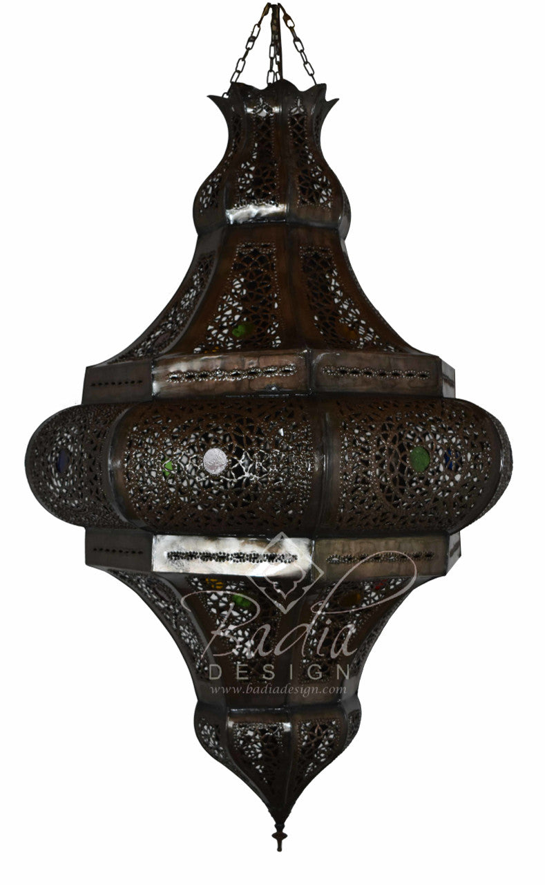Large Hanging Lantern with Multi-Color Glass Eyelets