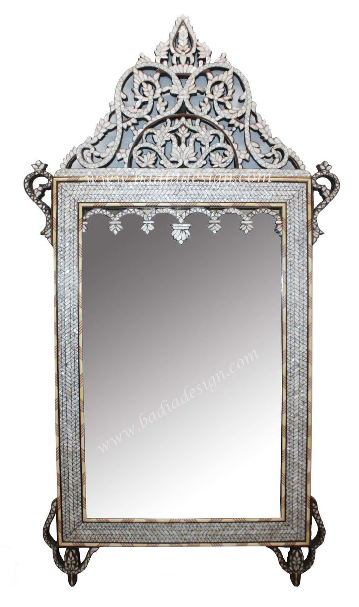 Intricate Carved Mother of Pearl Inlay Mirror